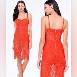 BeBe: ORANGE LACE DRESS WITH UNDERSHORTS SIZE 2